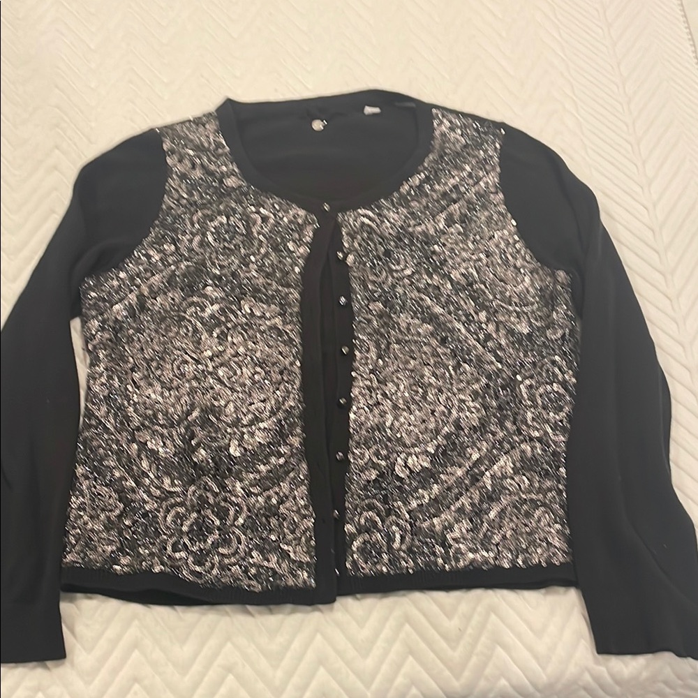 Anthropology Black knit and Silver sequin Cardigan